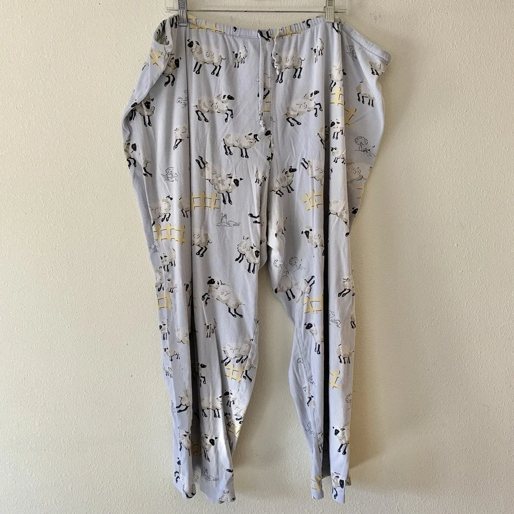 NICK & NORA Women's Blue Counting Sheep Cotton Knit Pajama Set 3XL